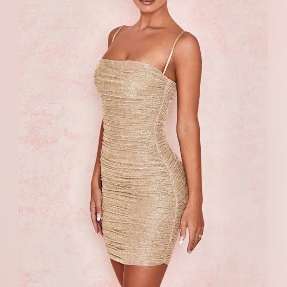 HOUSE OF CB Ella Metallic Gold Mini Dress